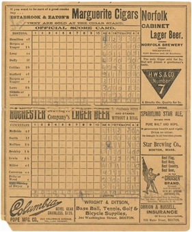 1898 Boston Beaneaters vs Cincinnati Reds Scorecard